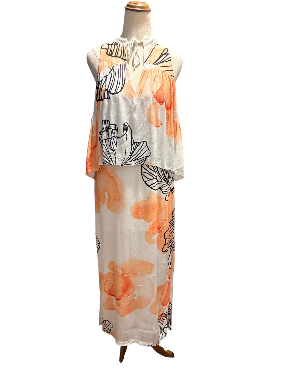 Eliatt Floral Cold Shoulder Maxi Dress Orange White Size XS - Image 1