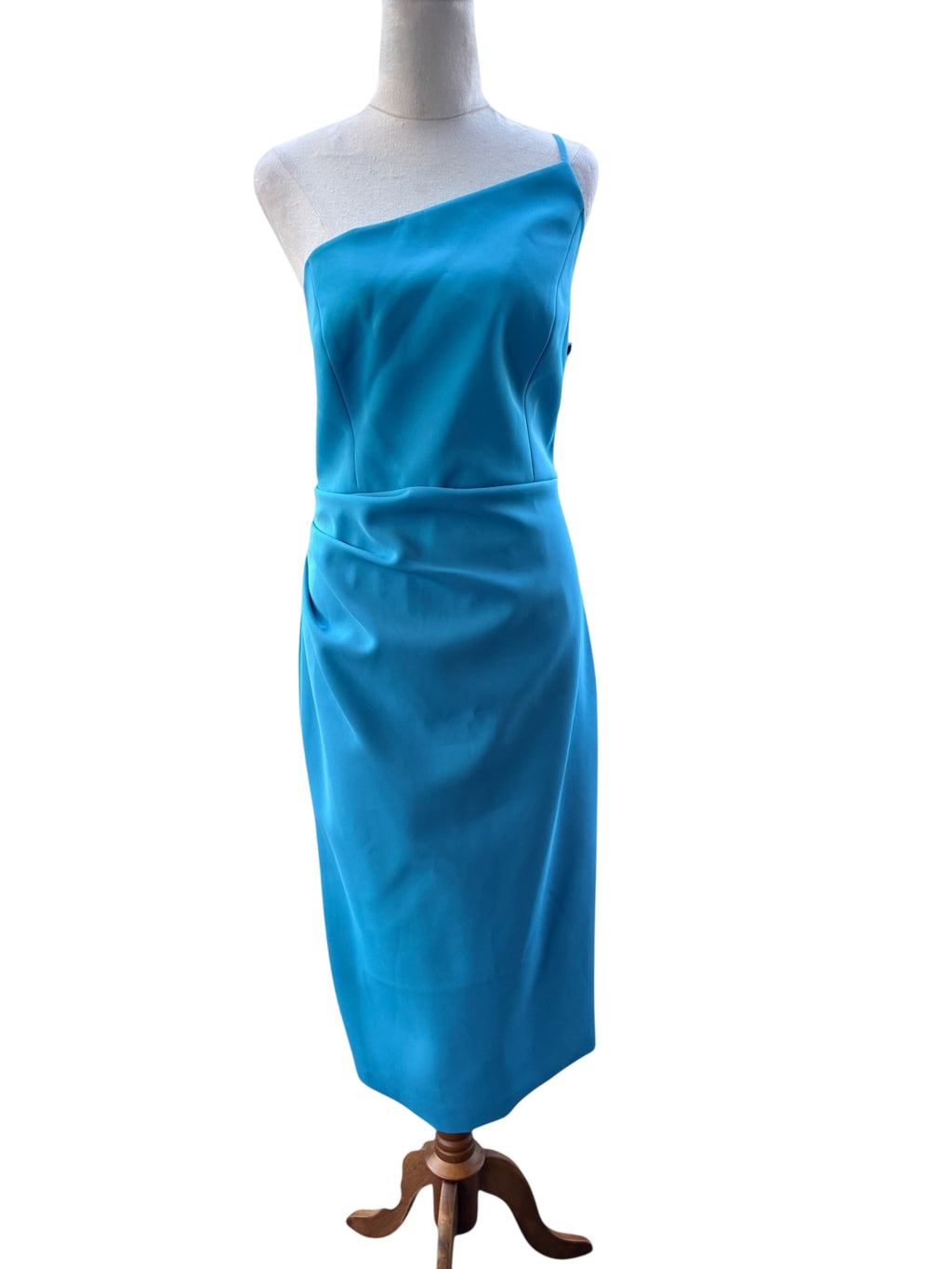 Mossman One-Shoulder Ruched Midi Dress Bright Blue Size 10 - Image 1