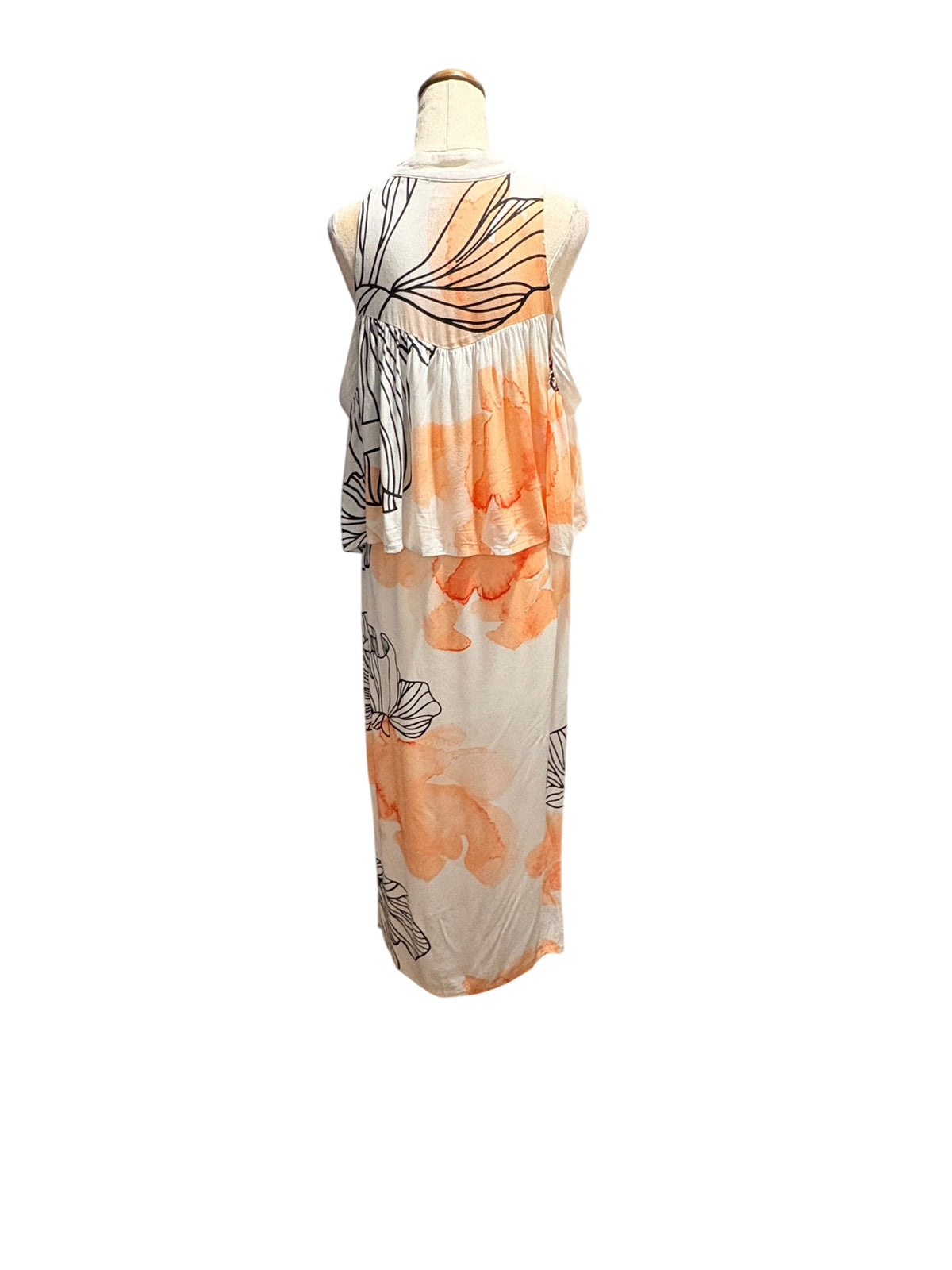Elliatt Sleeveless Floral Print Maxi Dress Orange White XS - Image 1