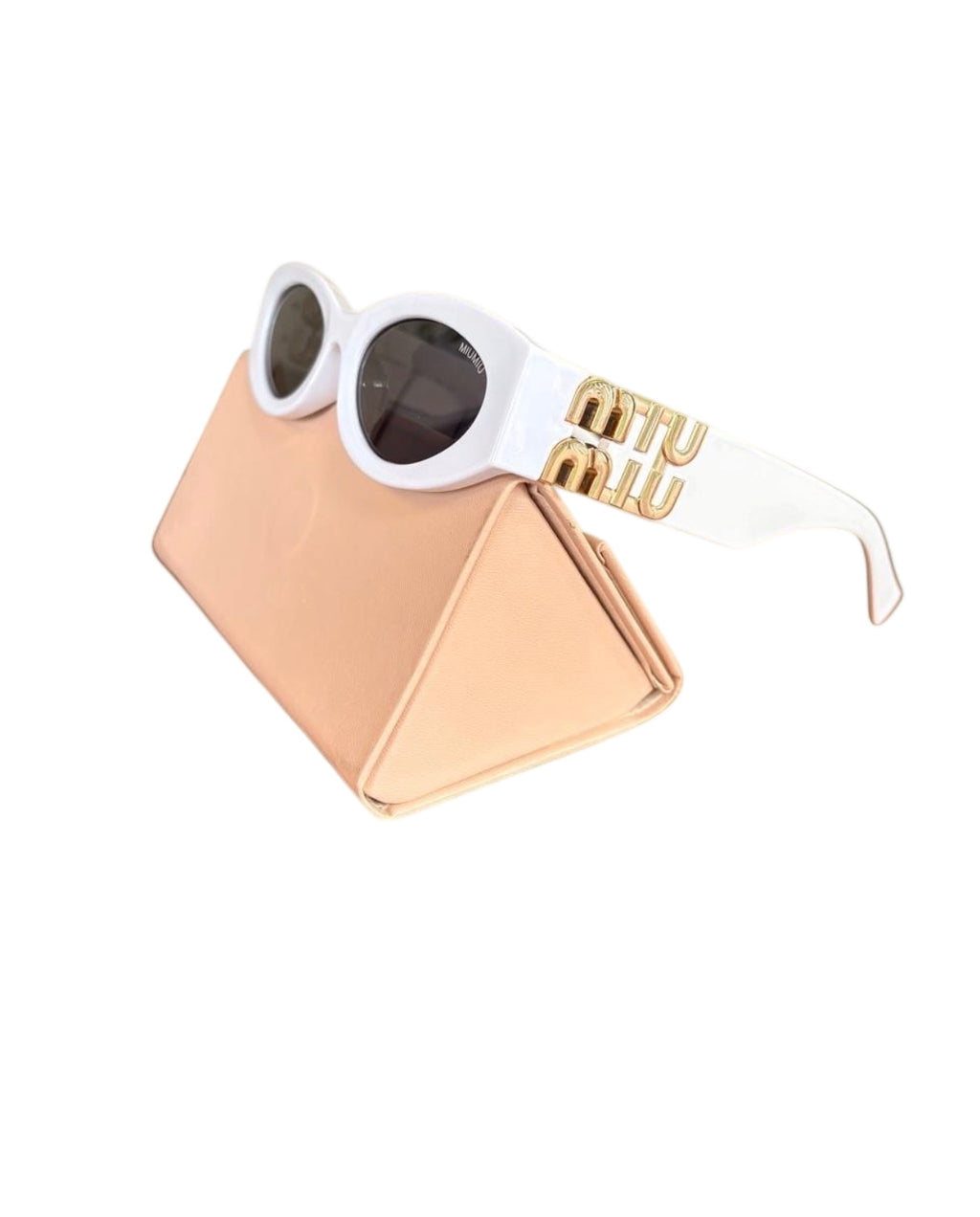 MIUMIU MU 04YS Sunglasses White with Gold Logo - Image 1