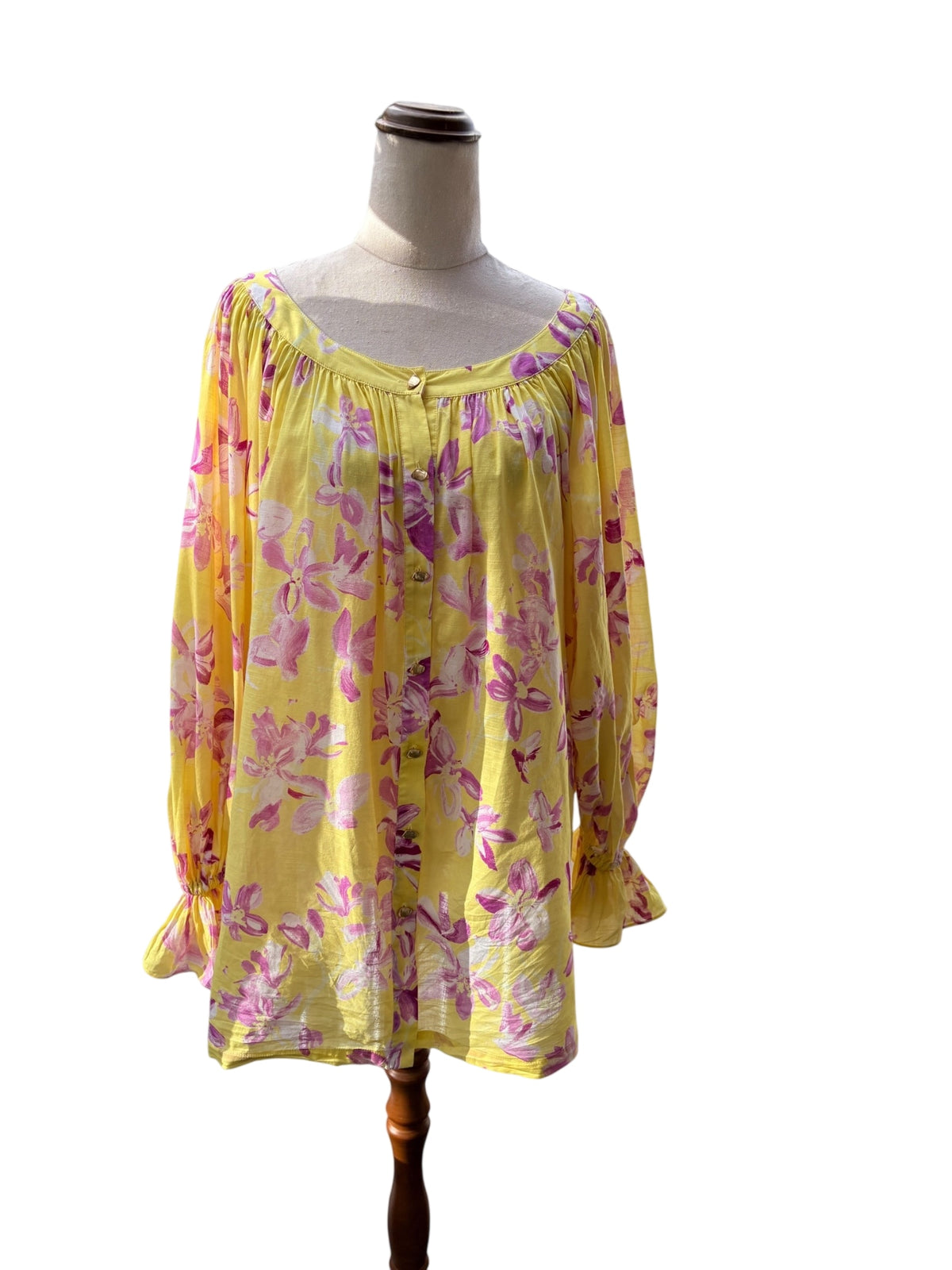 Aje. Floral Button-Down Tunic Yellow and Pink OS - Image 1