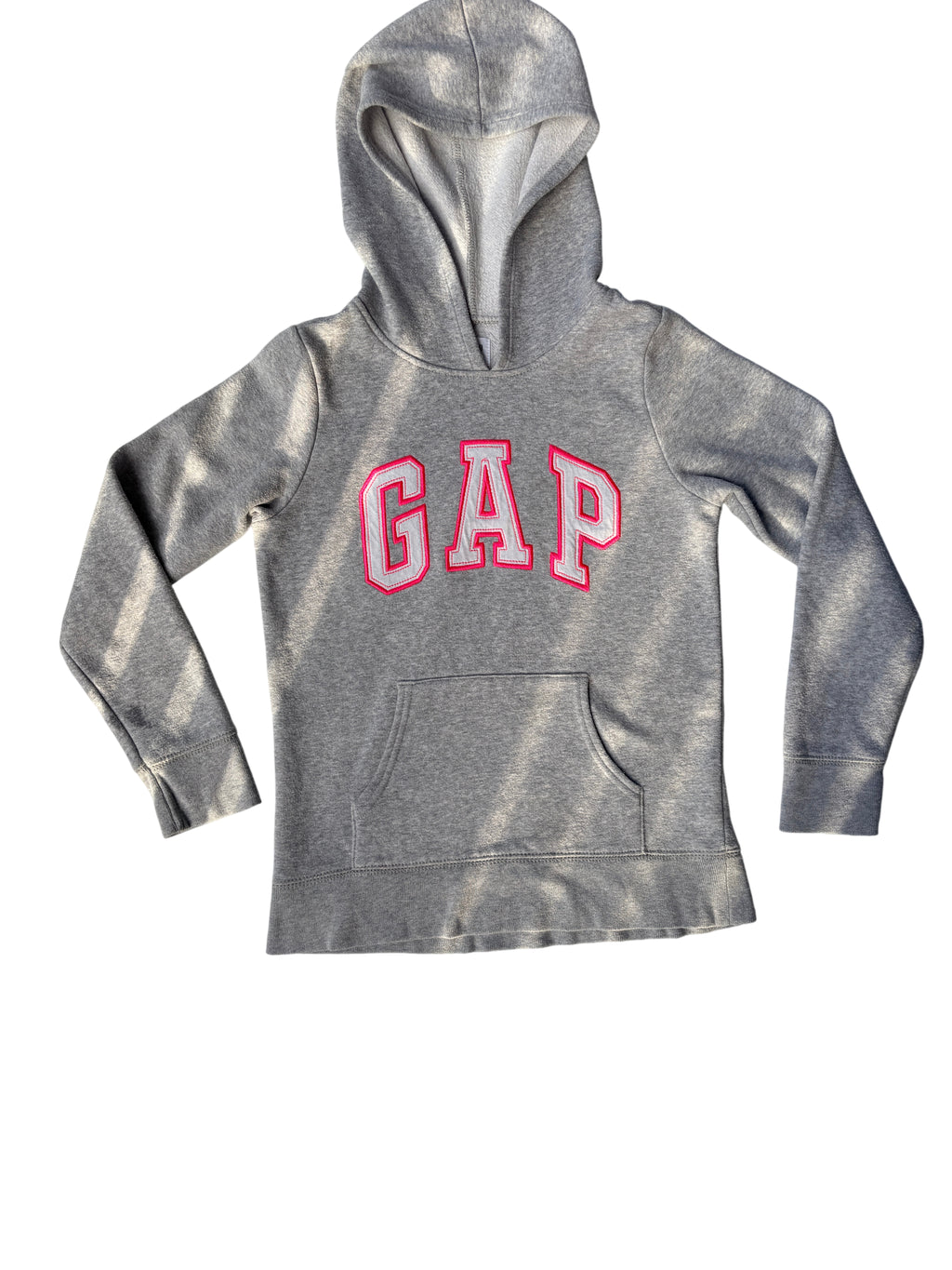 Gap Kids Hoodie Grey with Pink Outline Logo Size 10 - Image 1