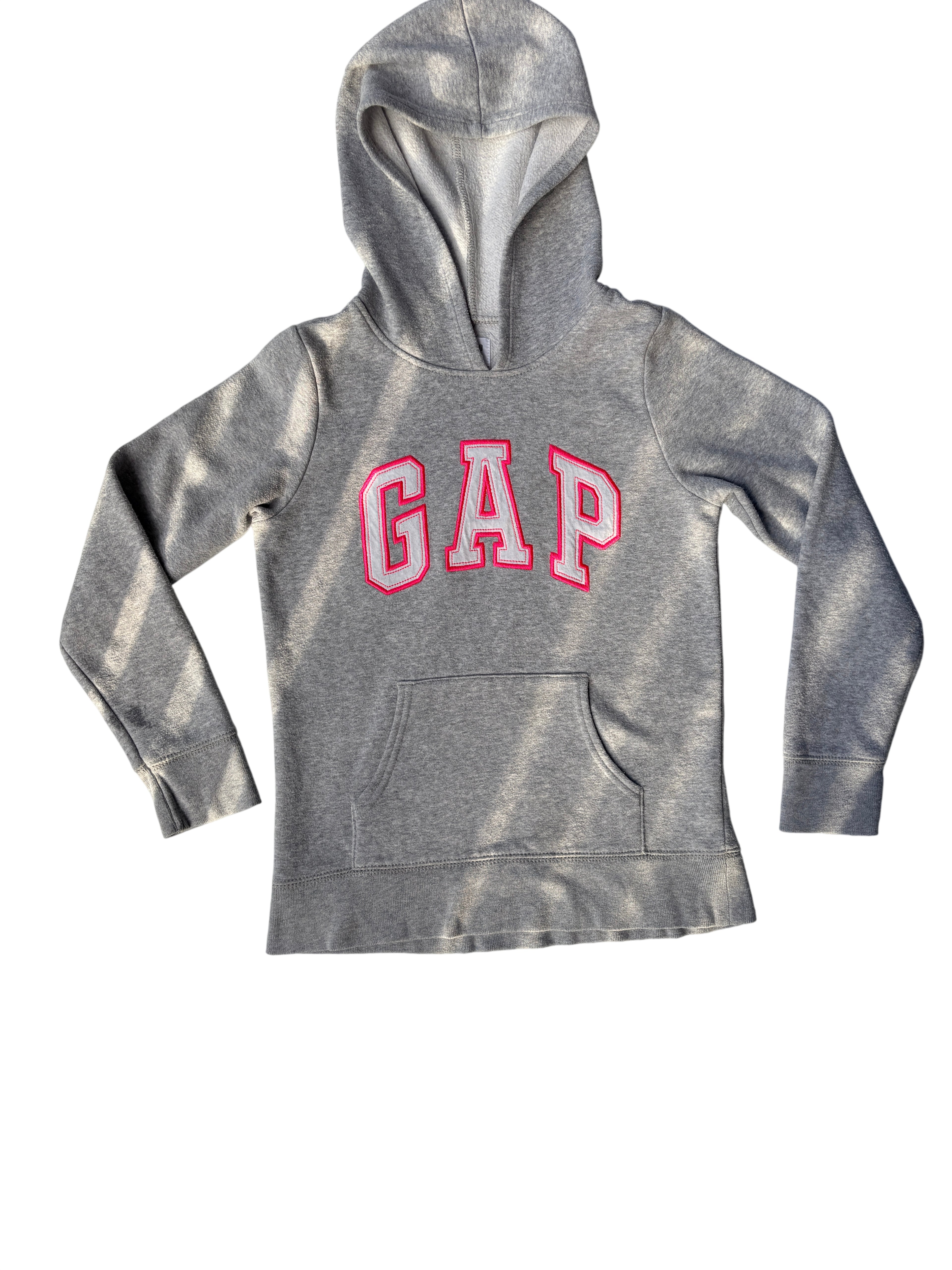 Gap Kids Hoodie Grey with Pink Outline Logo Size 10 - Image 1