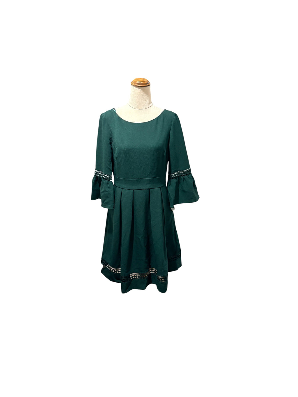 Eliza J Pleated Dress With Bell Sleeves Dark Green Size 6 - Image 2