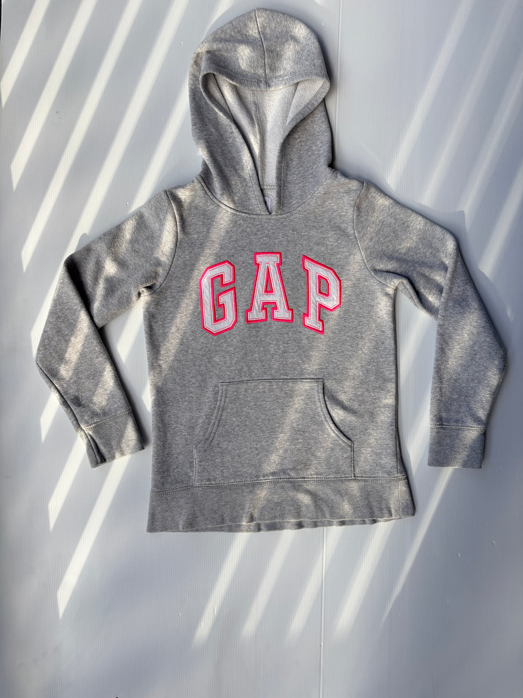 Gap Kids Hoodie Grey with Pink Outline Logo Size 10 - Image 6