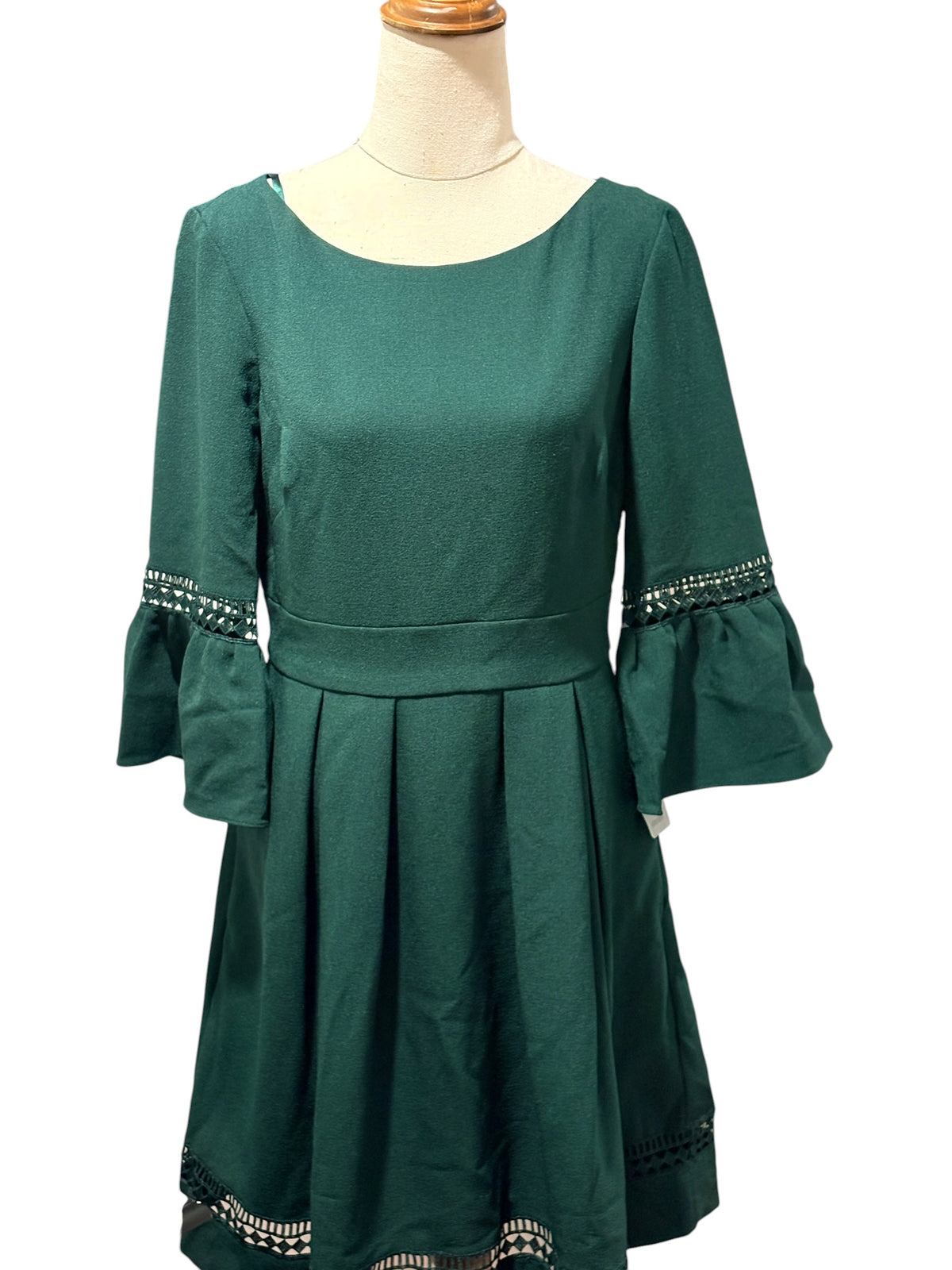 Eliza J Pleated Dress With Bell Sleeves Dark Green Size 6 - Image 3