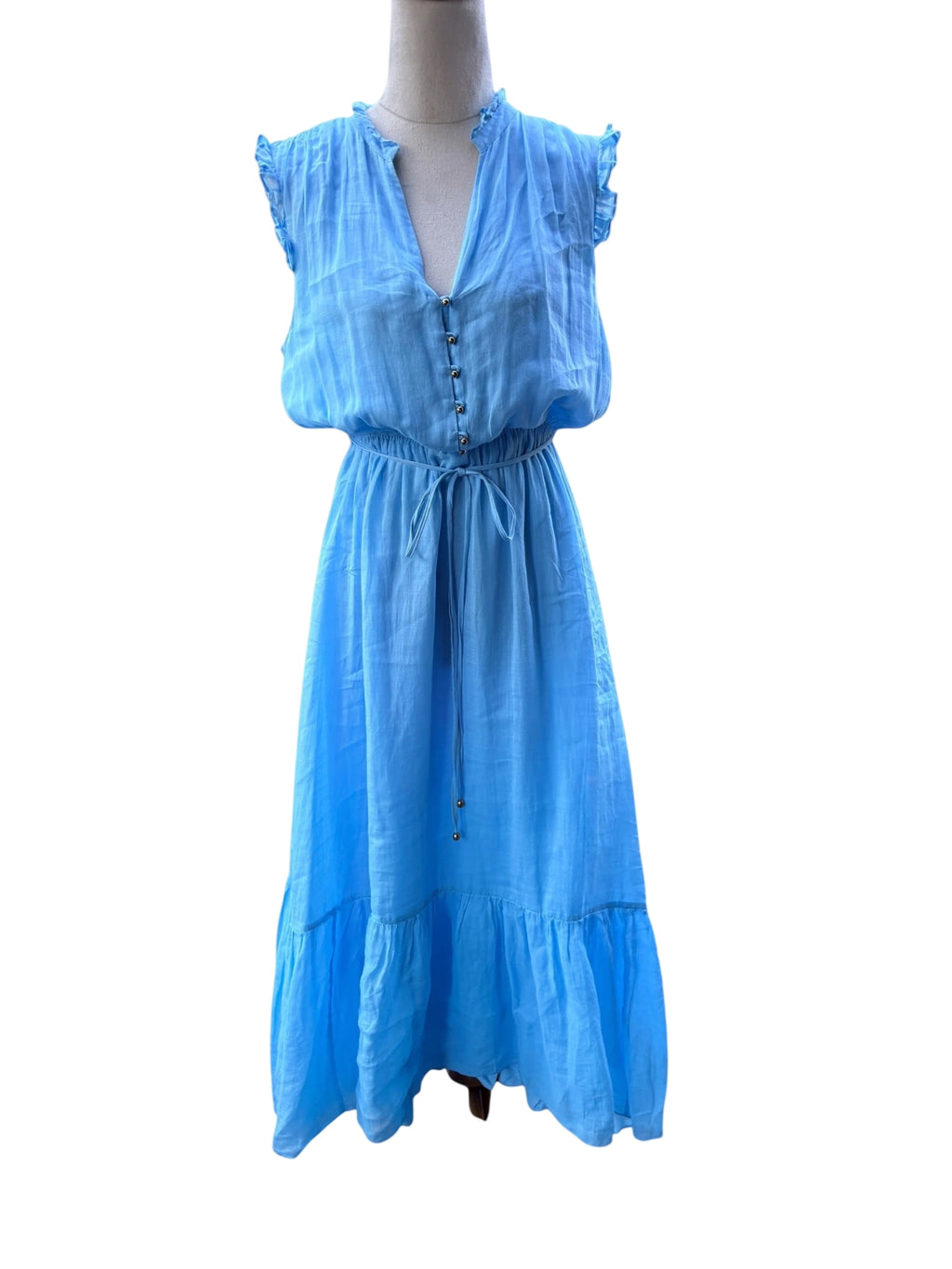 Forever New Ruffle Sleeve Button Down Midi Dress Blue AU 8 - Image 1