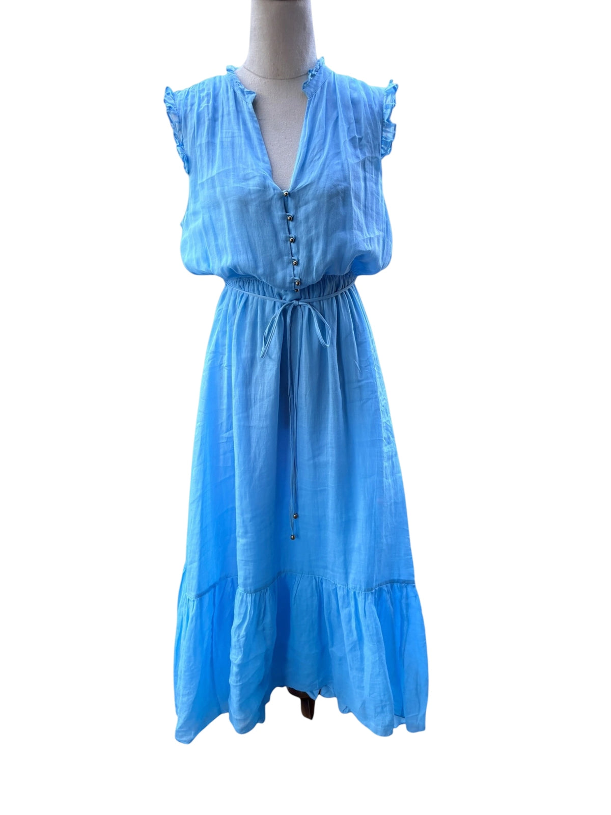 Forever New Ruffle Sleeve Button Down Midi Dress Blue AU 8 - Image 1