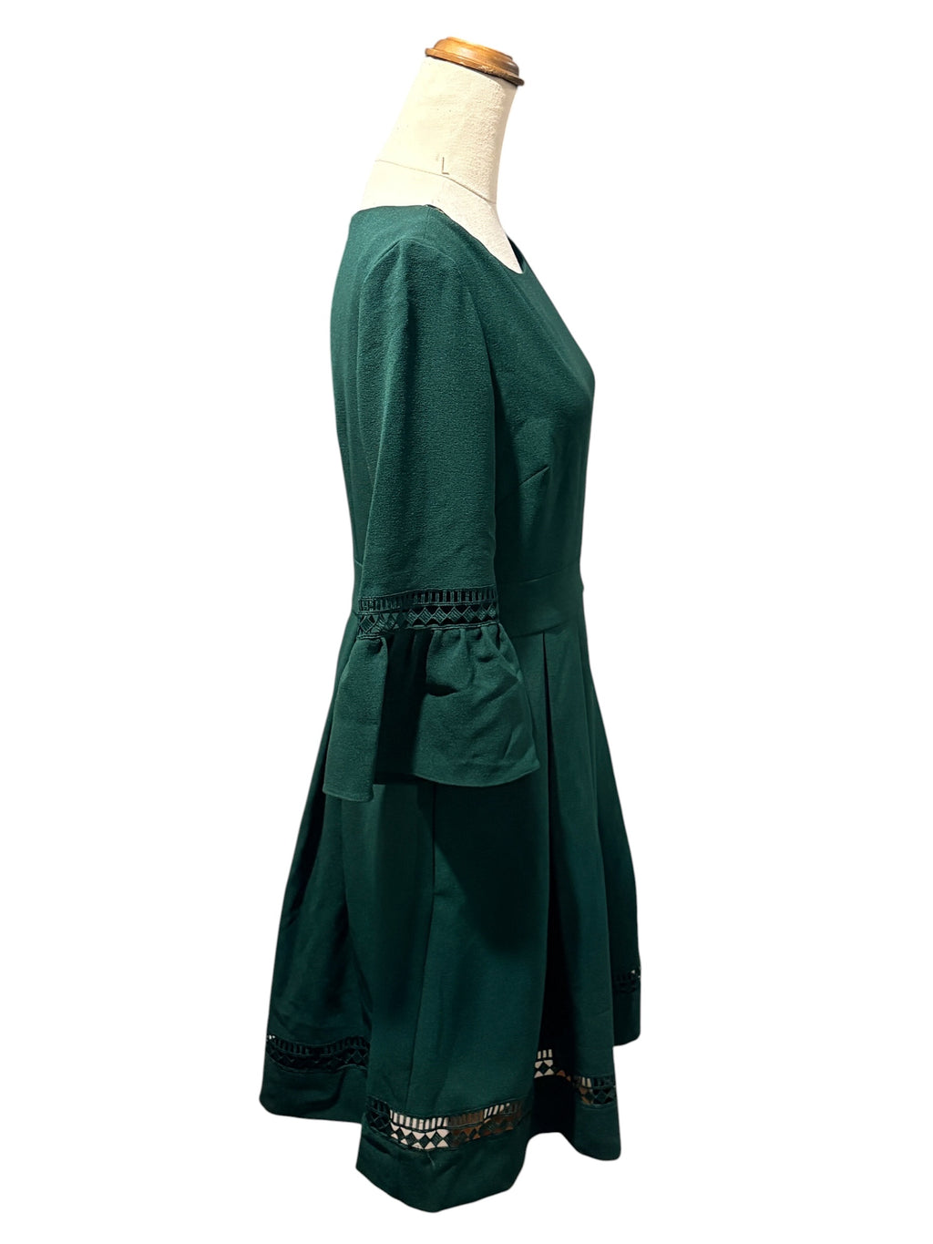 Eliza J Pleated Dress With Bell Sleeves Dark Green Size 6 - Image 4