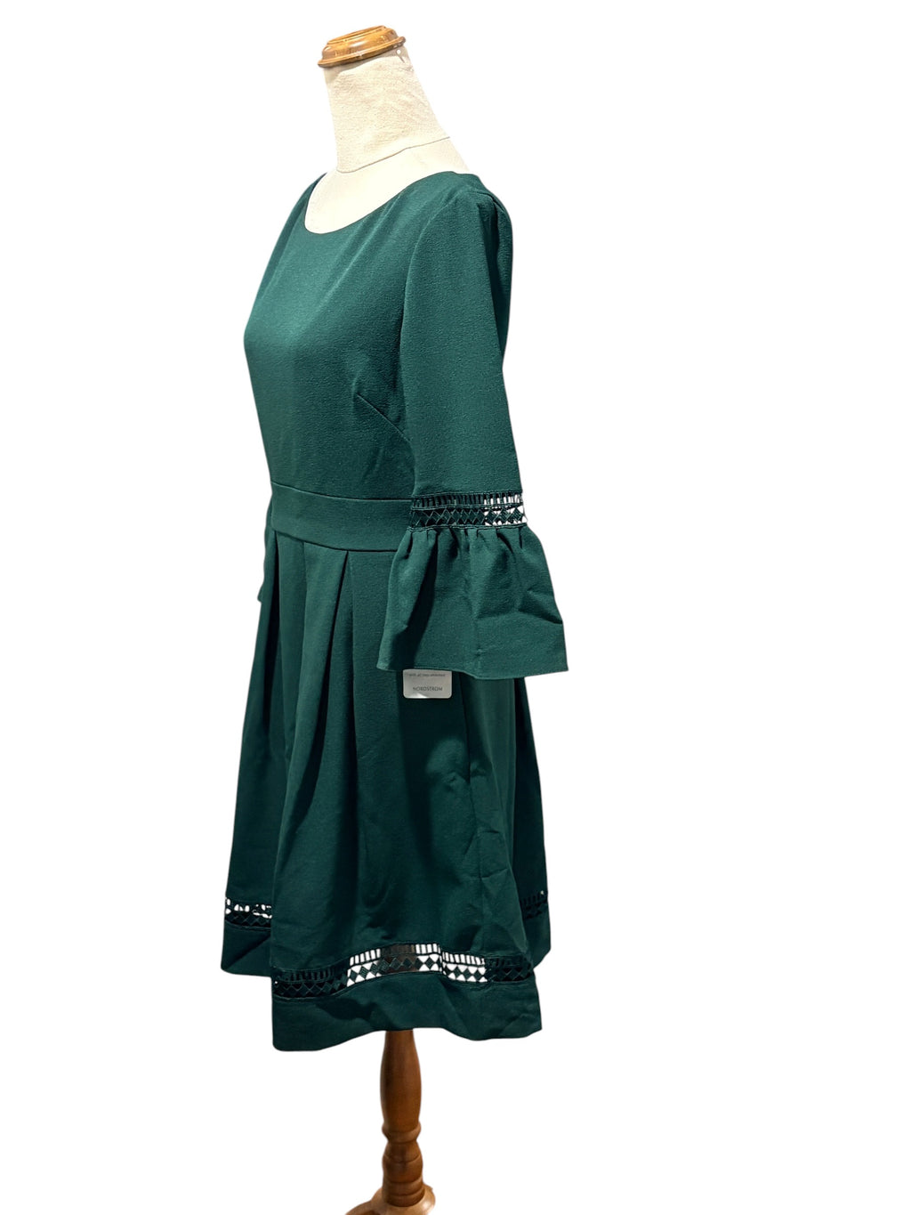 Eliza J Pleated Dress With Bell Sleeves Dark Green Size 6 - Image 5