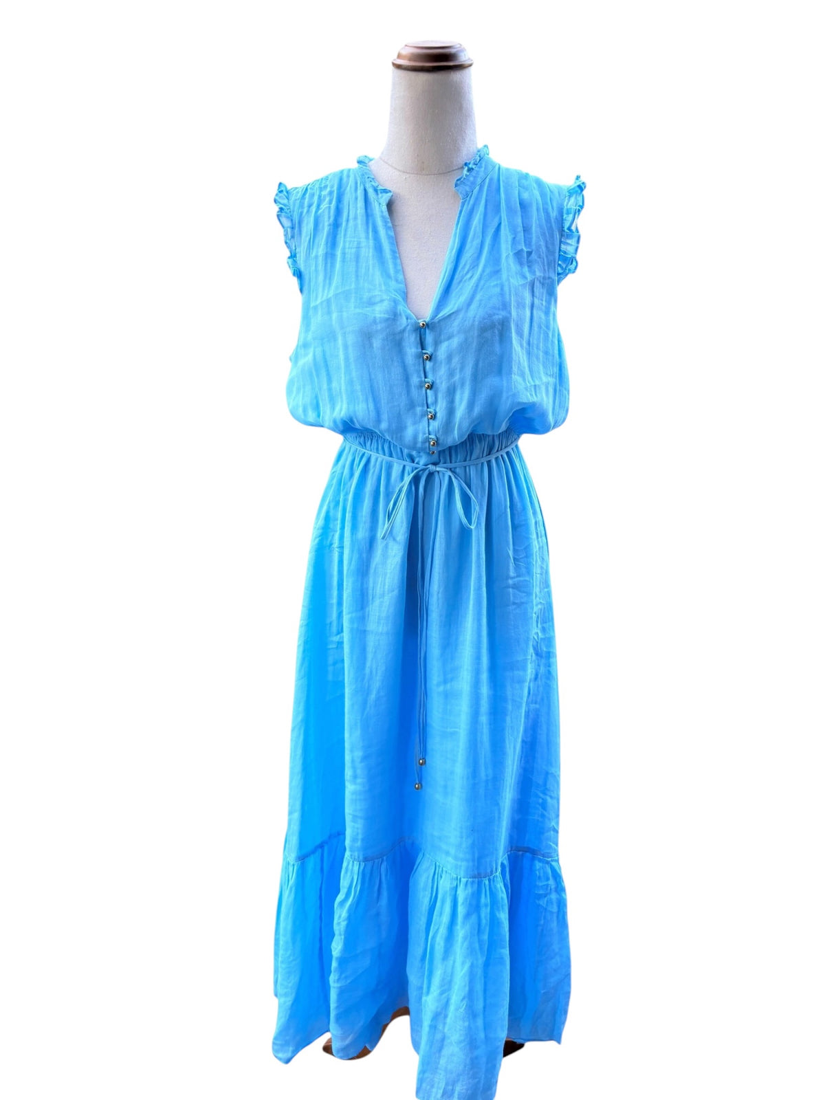 Forever New Ruffle Sleeve Button Down Midi Dress Blue AU 8 - Image 2