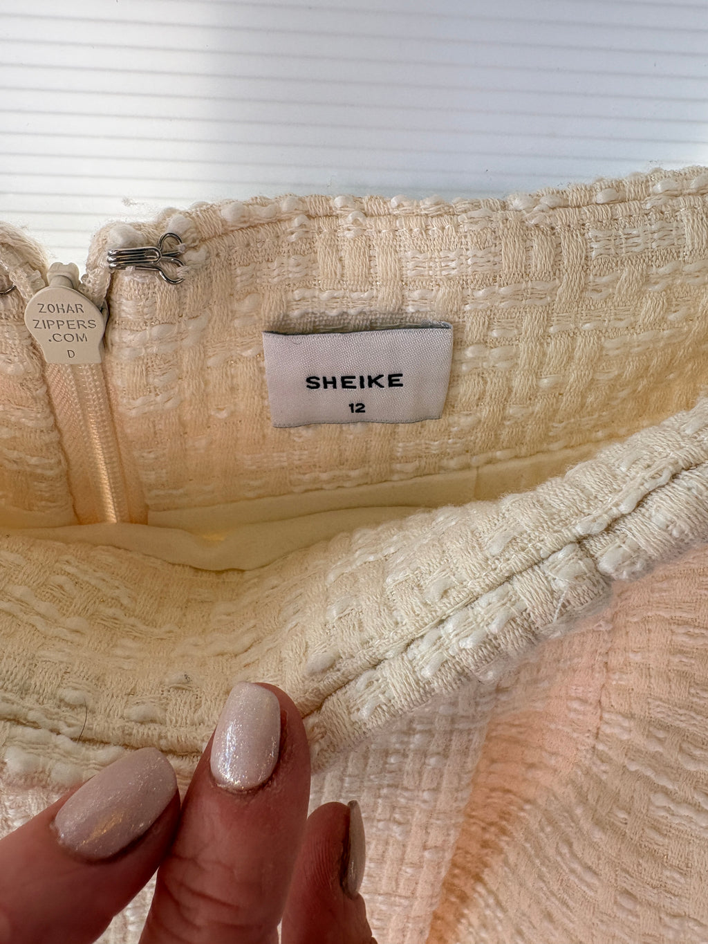 Sheike Tweed Mini Skirt Beige Women's Size 12 - Image 4