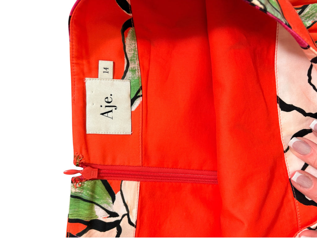 Aje. Floral Pleated Mini Skirt Orange Size 14 - Image 2