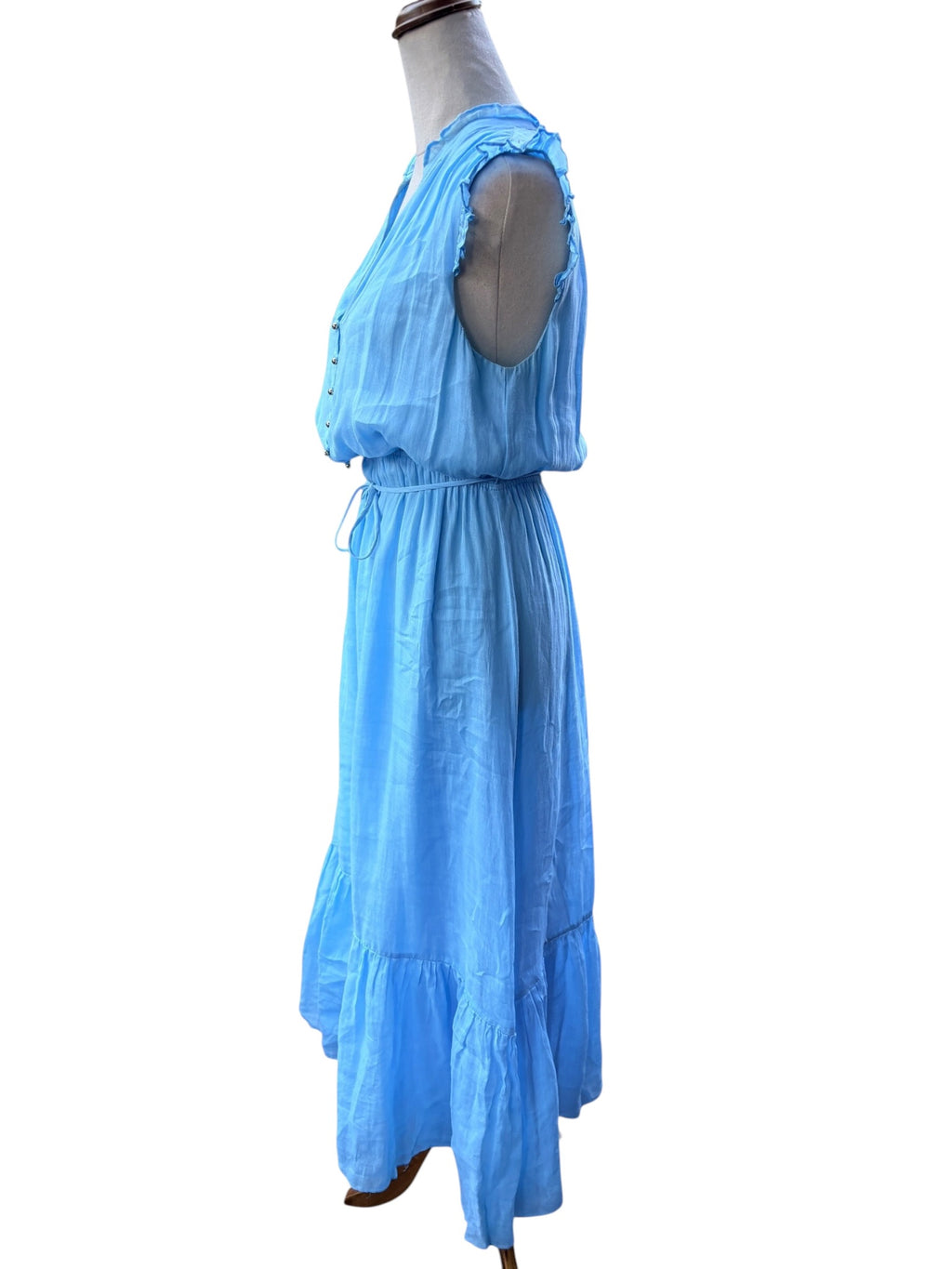 Forever New Ruffle Sleeve Button Down Midi Dress Blue AU 8 - Image 4