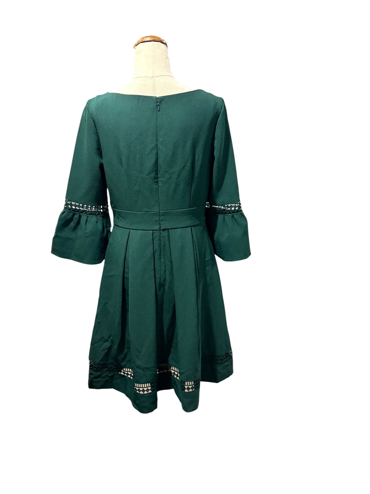 Eliza J Pleated Dress With Bell Sleeves Dark Green Size 6 - Image 8