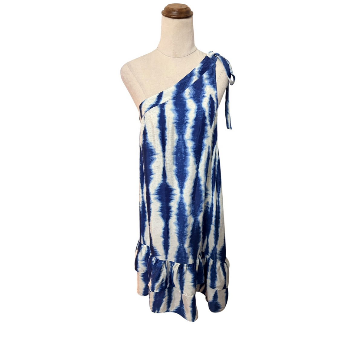 Adorne One-Shoulder Tie-Dye Dress Blue White Size 16 - Image 4