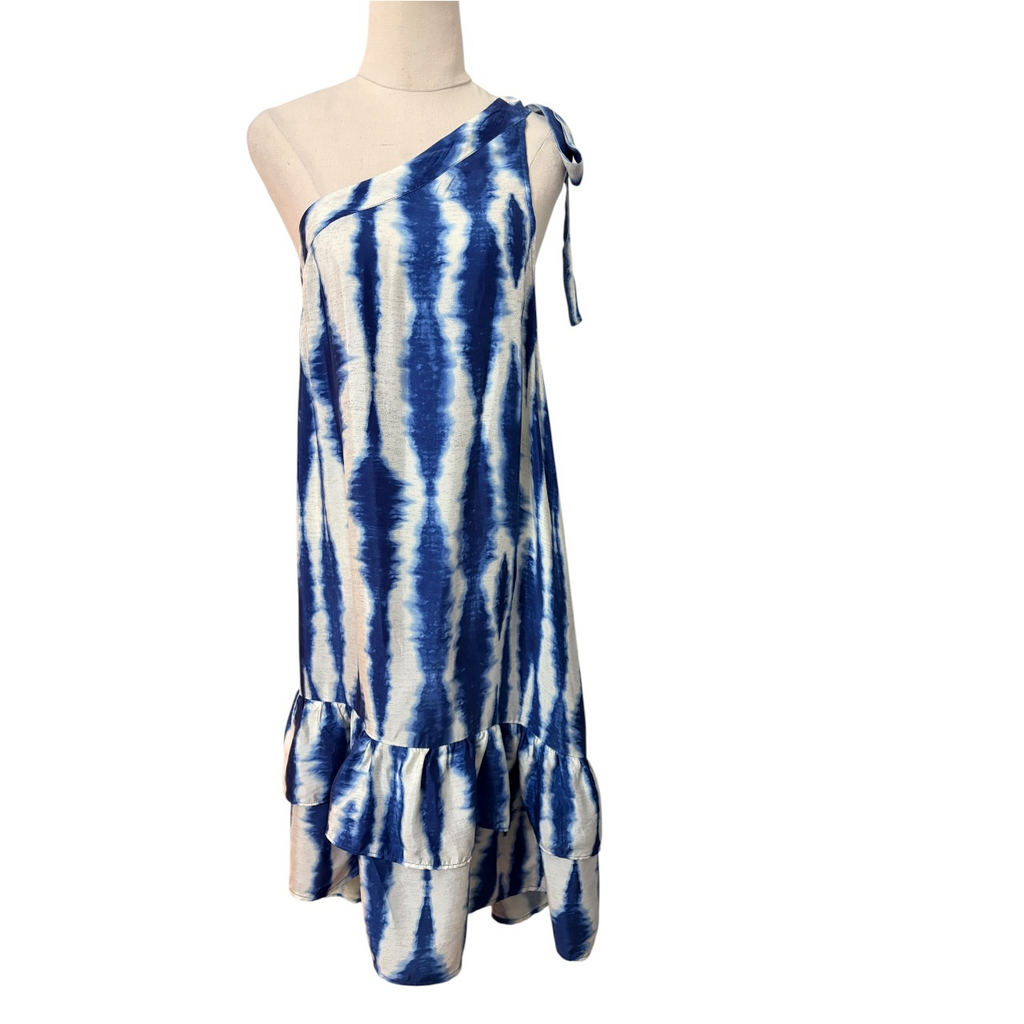 Adorne One-Shoulder Tie-Dye Dress Blue White Size 16 - Image 1