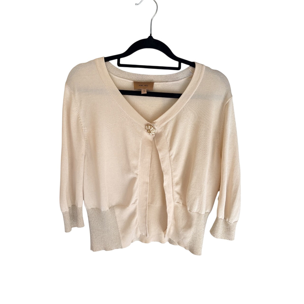 Kachel Cream Shimmer Cardigan Decorative Button Women's Size S - Image 1
