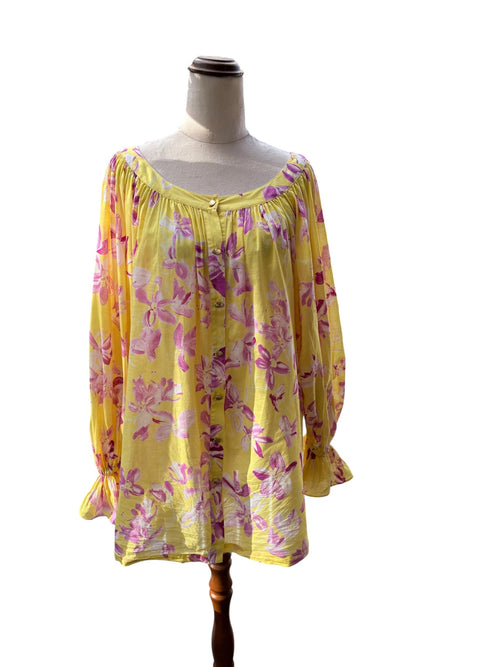 Aje. Floral Button-Down Tunic Yellow and Pink OS - Image 2