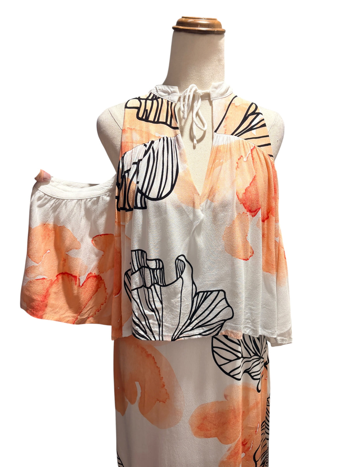 Eliatt Floral Cold Shoulder Maxi Dress Orange White Size XS - Image 2