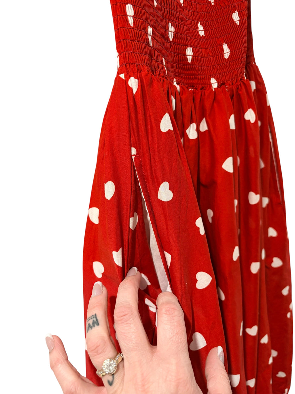 KashKiya Heart Print Smocked Midi Dress Red Size 6 - Image 4