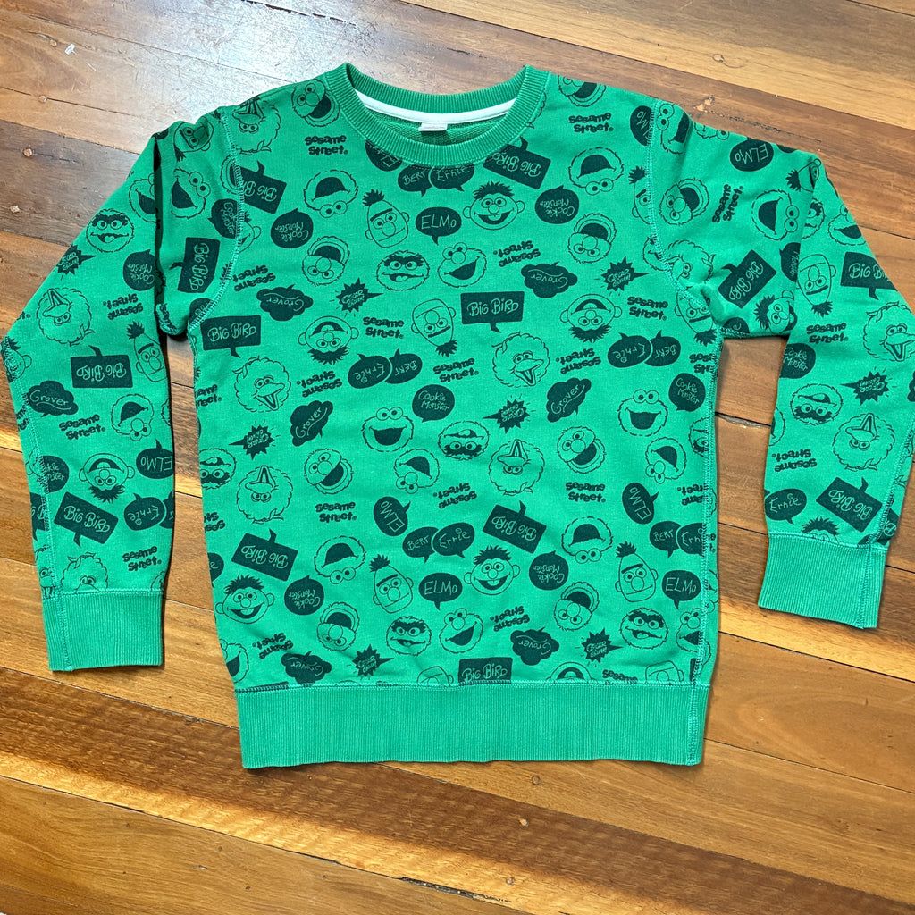Uniqlo Sesame Street Character Print Sweatshirt Green Kids 140 - Image 4