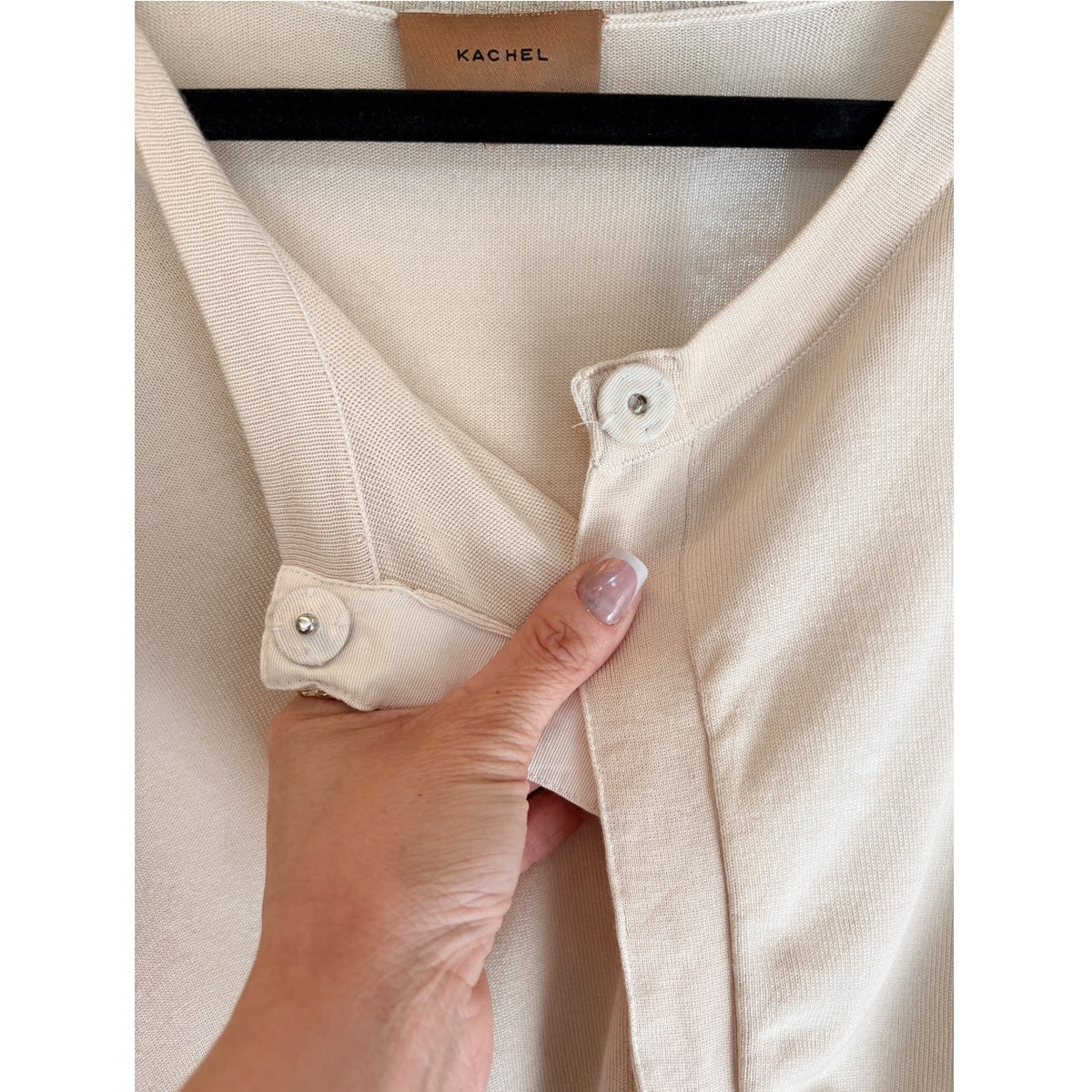 Kachel Cream Shimmer Cardigan Decorative Button Women's Size S - Image 5
