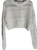 Ghanda Crochet Knit Long Sleeve Crop Top White XS - Image 1