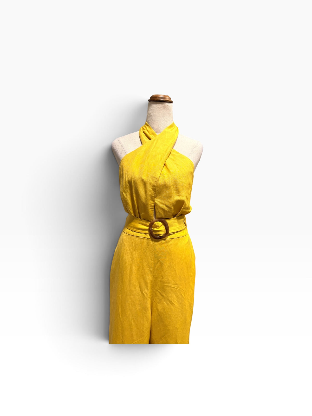 Forever New Linen-Blend Halter Neck Jumpsuit Yellow - Image 2