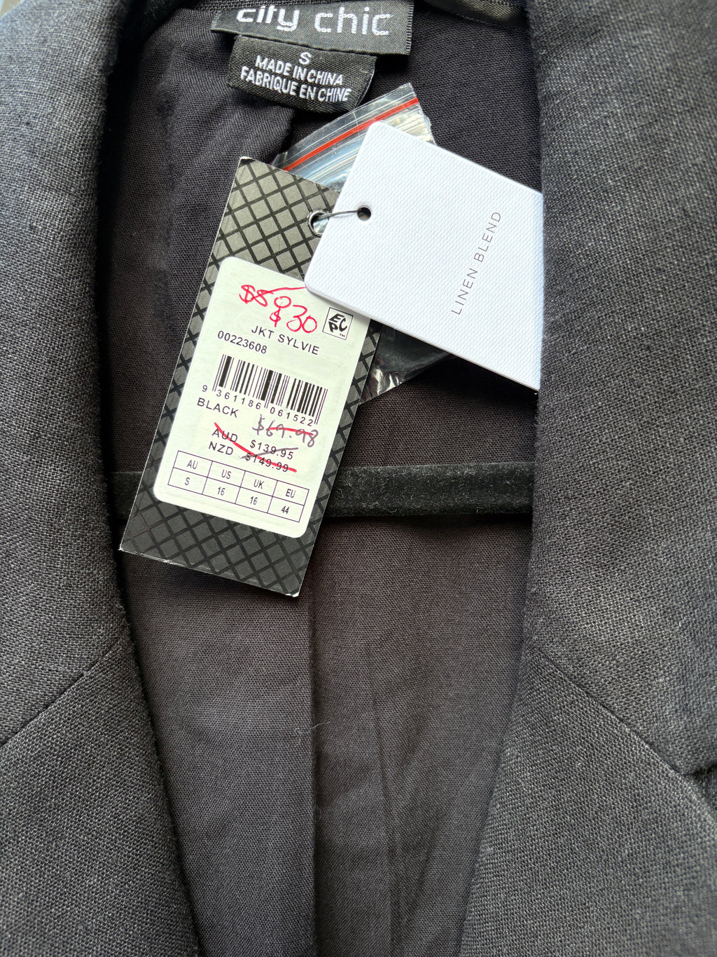 City Chic Linen Blend Blazer Black Size S - Image 3
