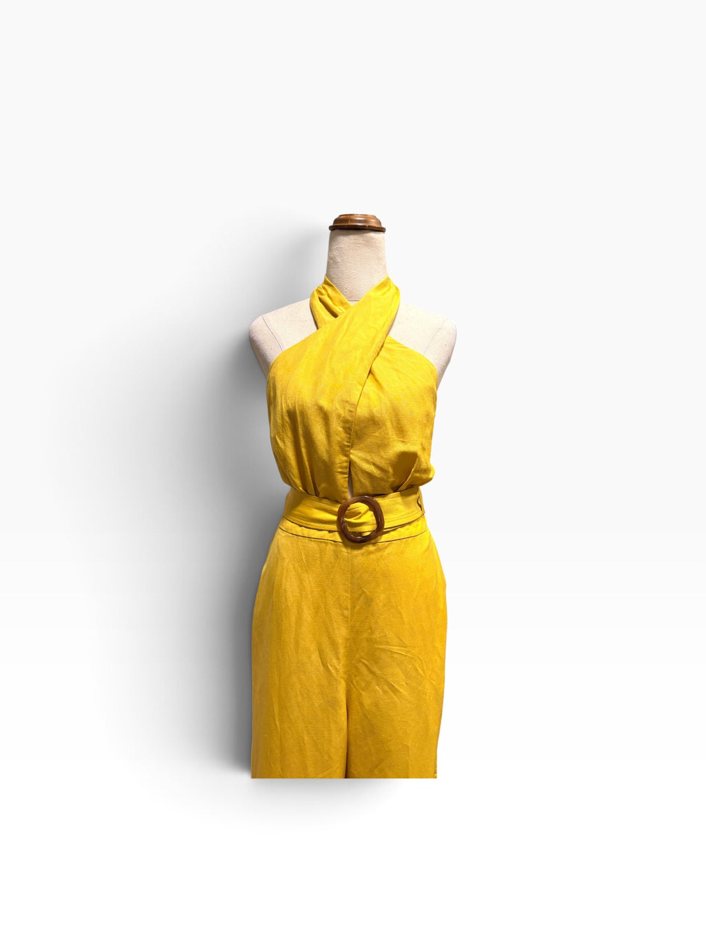 Forever New Linen-Blend Halter Neck Jumpsuit Yellow - Image 3