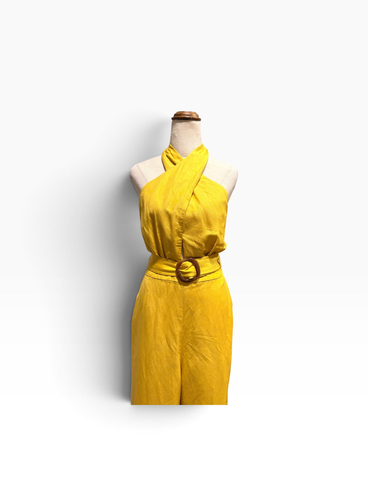 Forever New Linen-Blend Halter Neck Jumpsuit Yellow - Image 3