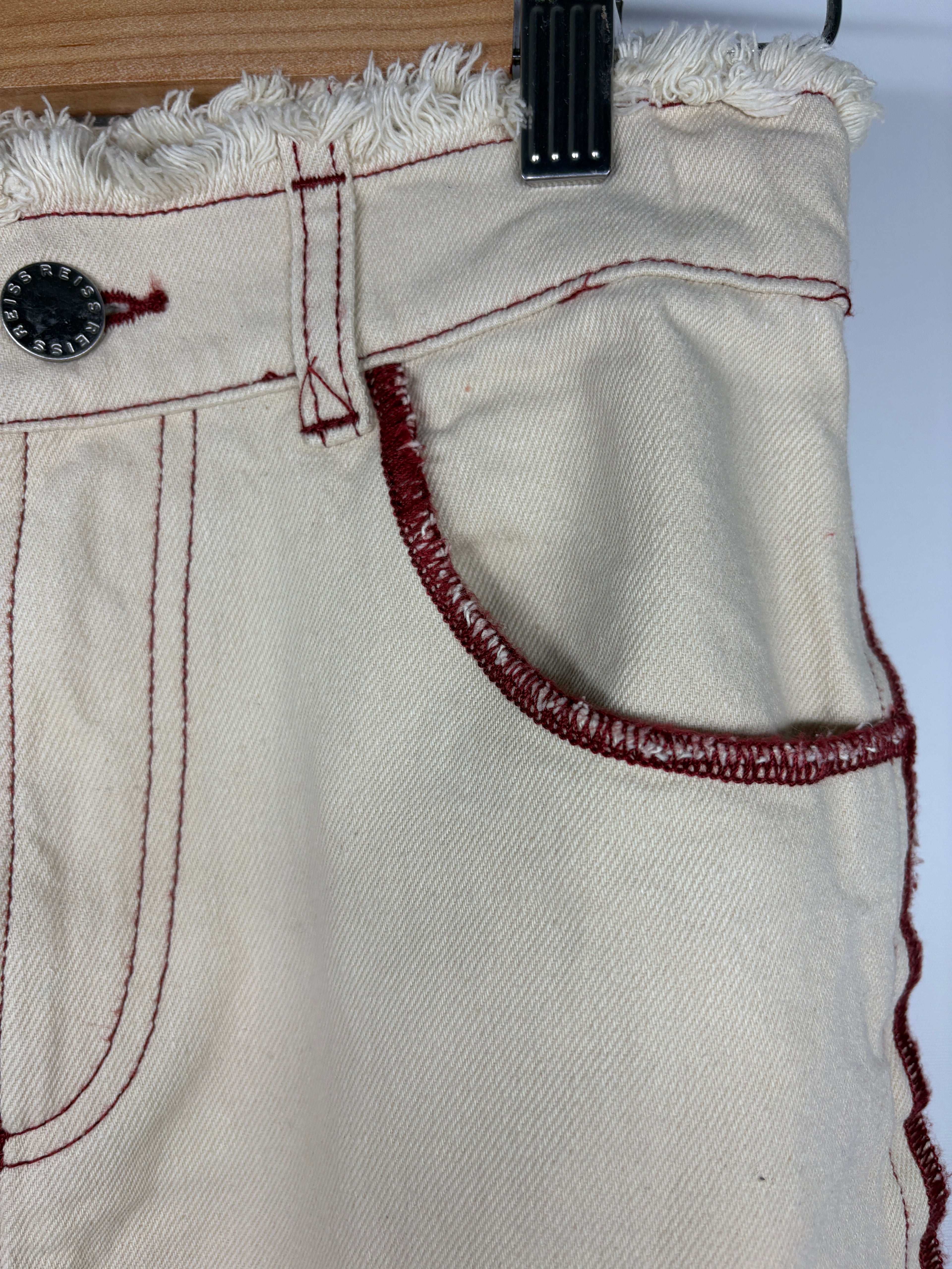 Reiss Denim Trousers Cream With Red Contrast Stitching 11-12Y - Image 3