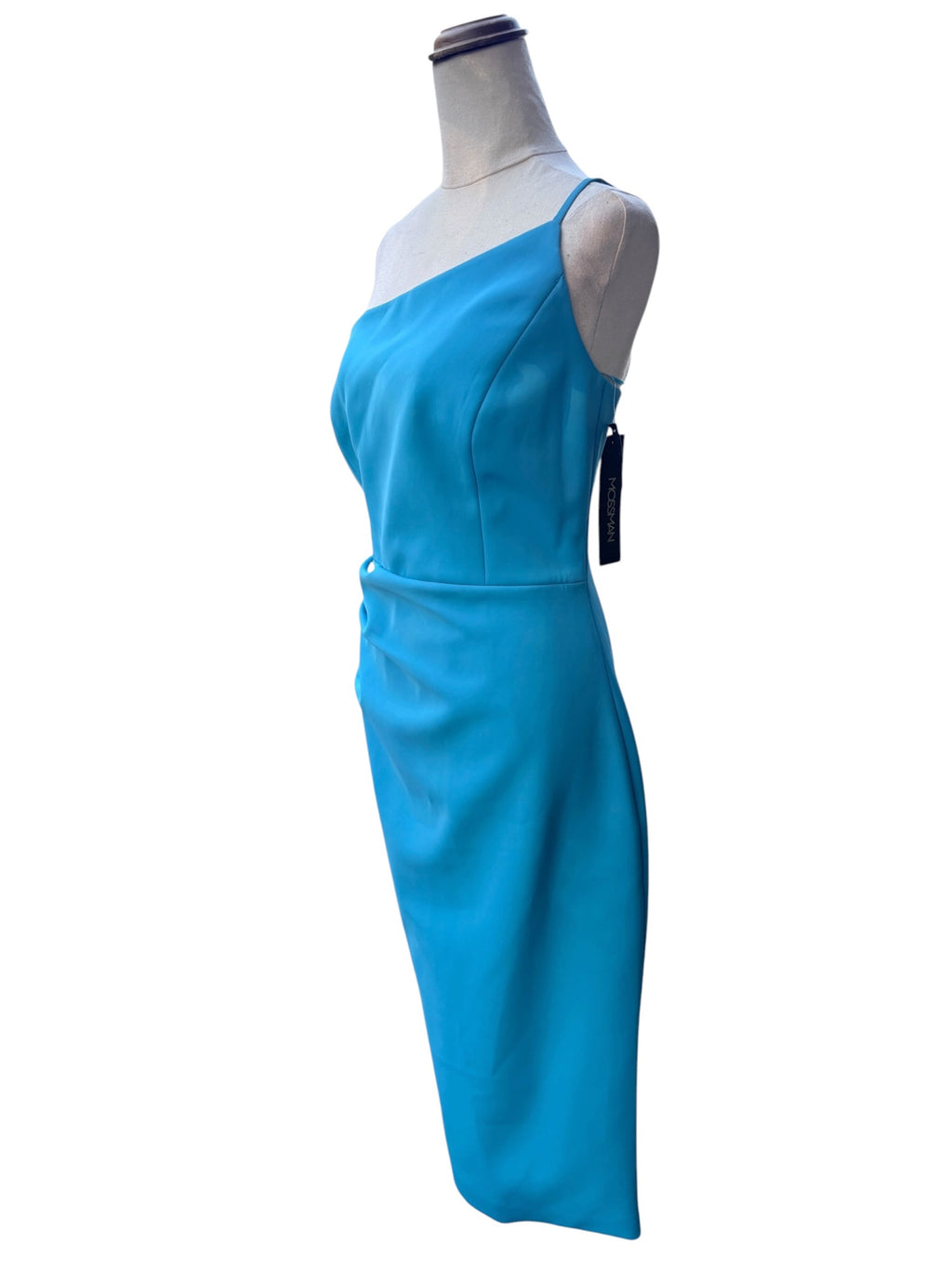 Mossman One-Shoulder Ruched Midi Dress Bright Blue Size 10 - Image 3