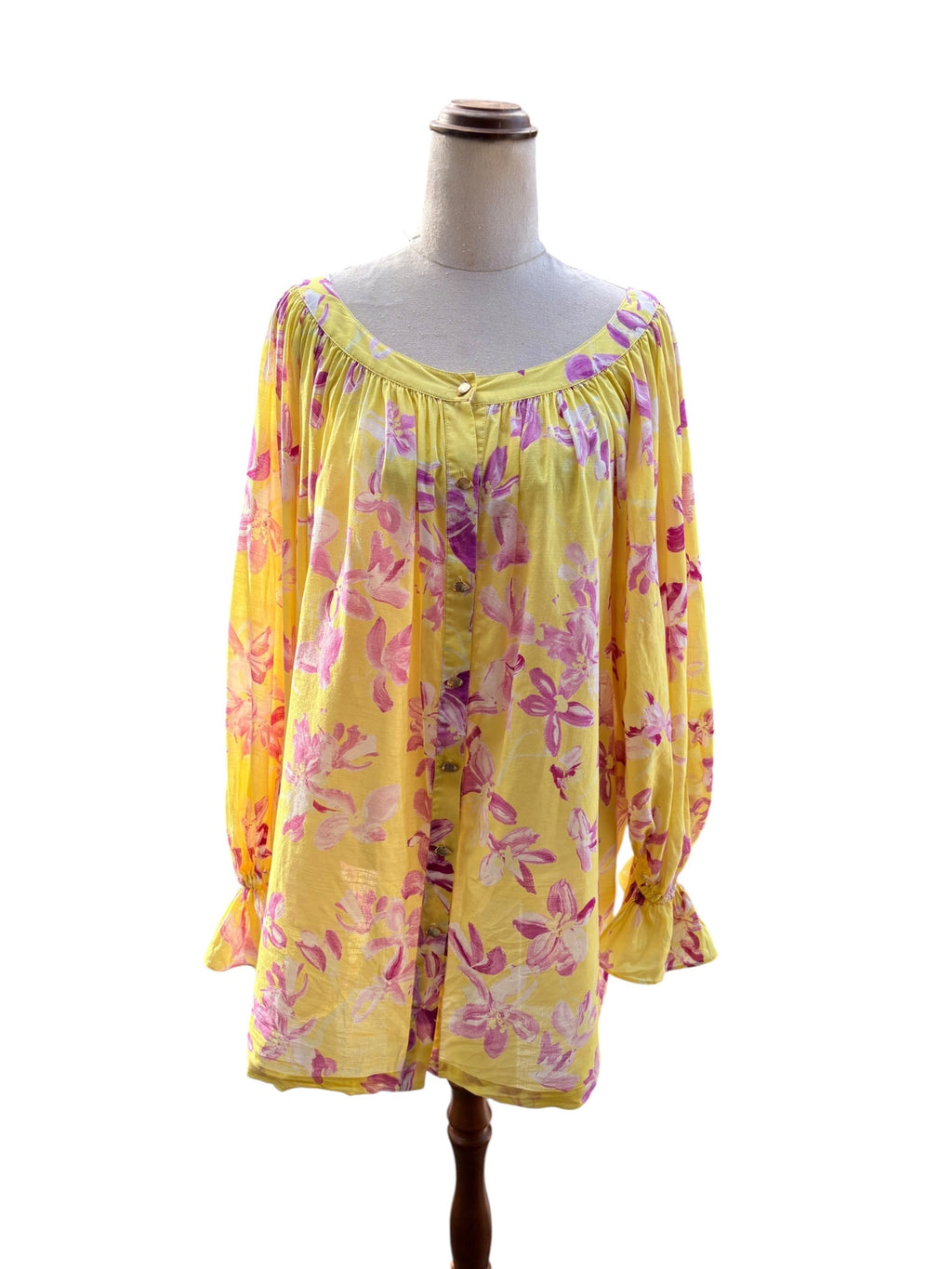 Aje. Floral Button-Down Tunic Yellow and Pink OS - Image 3