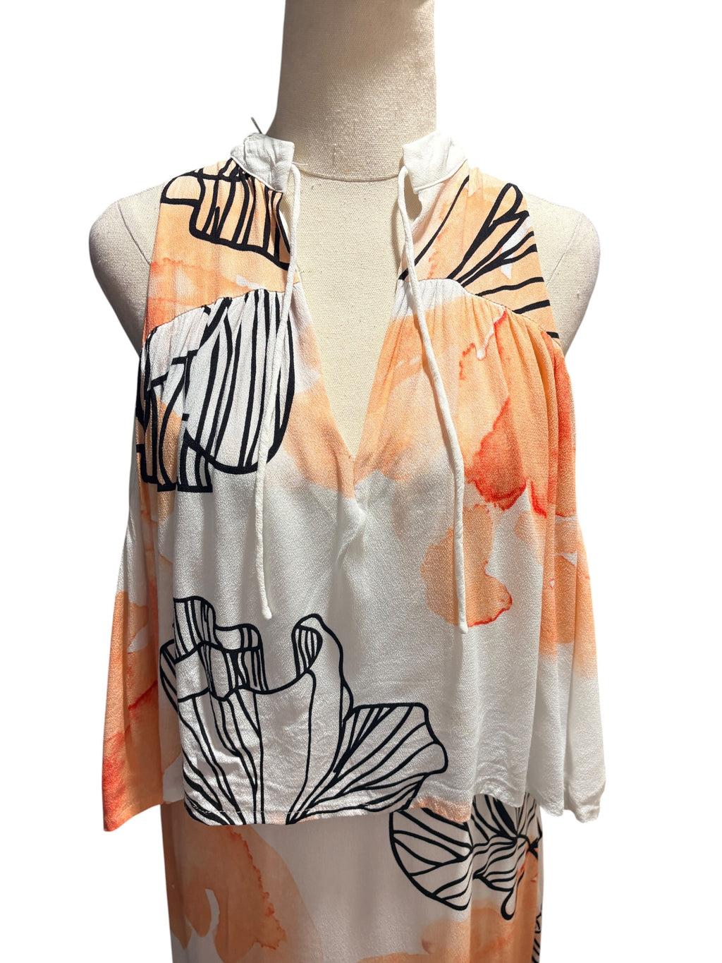 Eliatt Floral Cold Shoulder Maxi Dress Orange White Size XS - Image 3