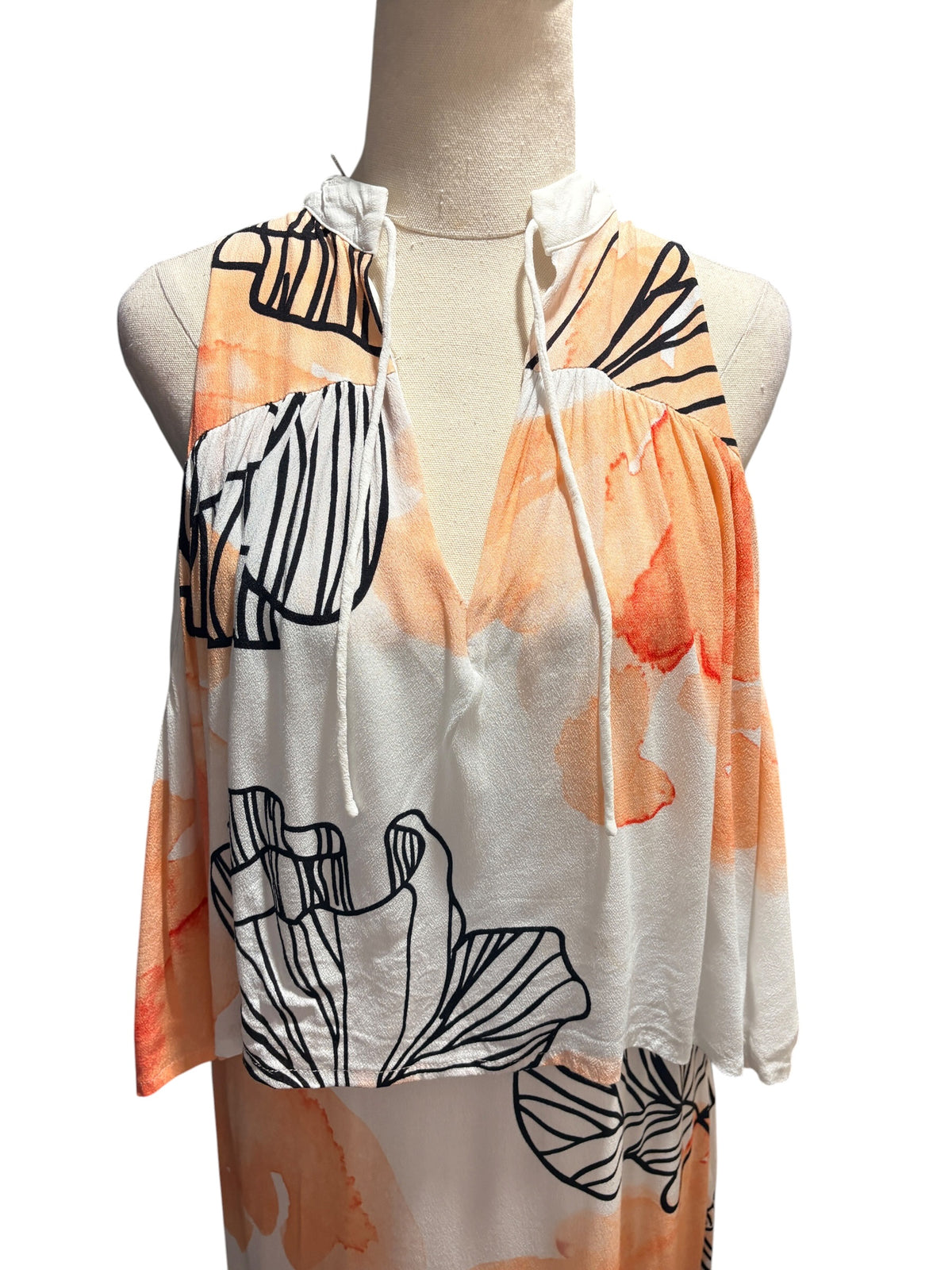 Eliatt Floral Cold Shoulder Maxi Dress Orange White Size XS - Image 3