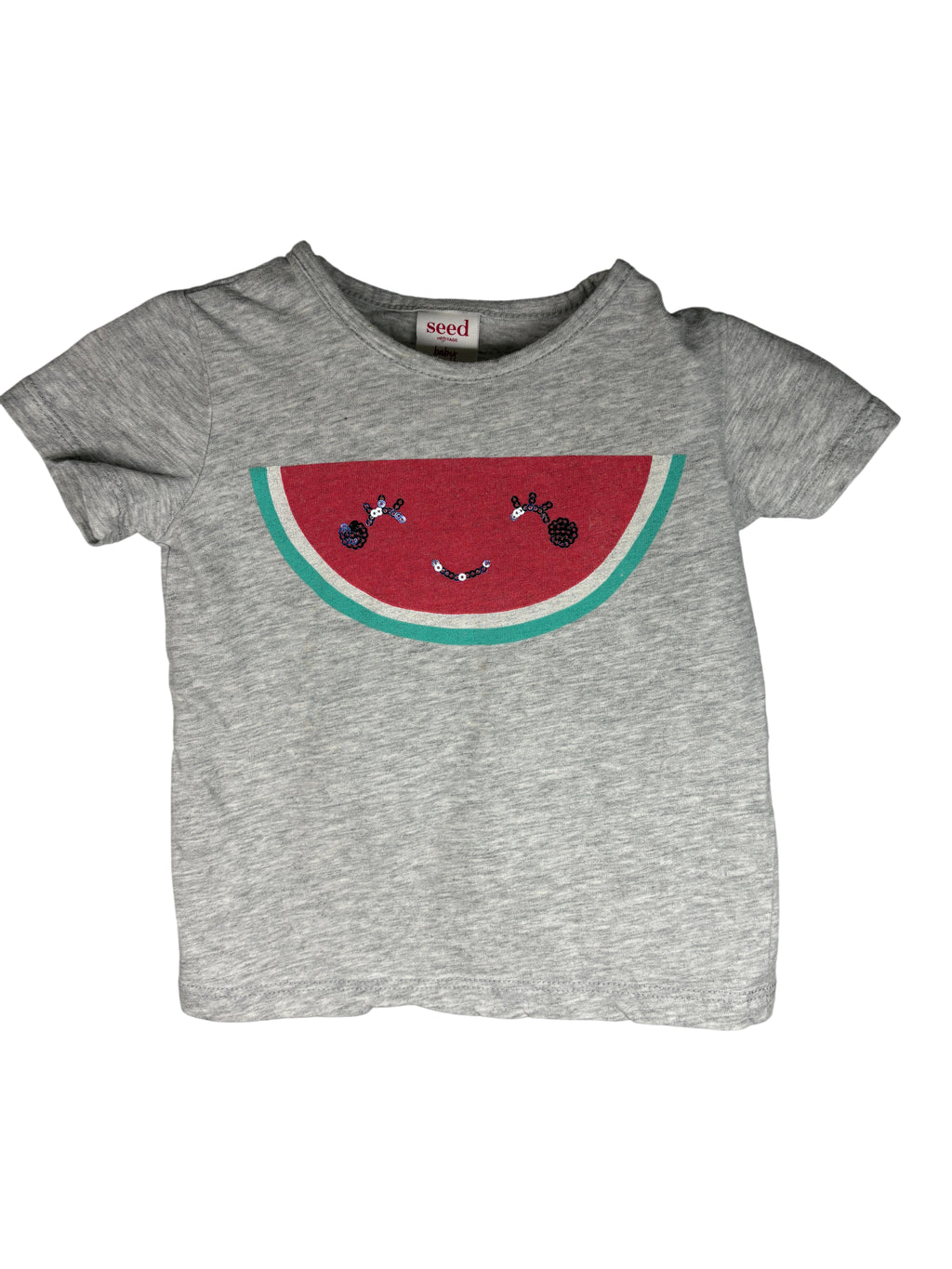 Seed Heritage Baby T-Shirt Grey Marle Watermelon Sequin Size 0 - Image 1
