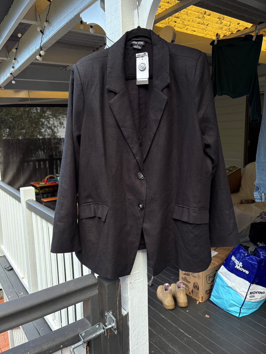 City Chic Linen Blend Blazer Black Size S - Image 5