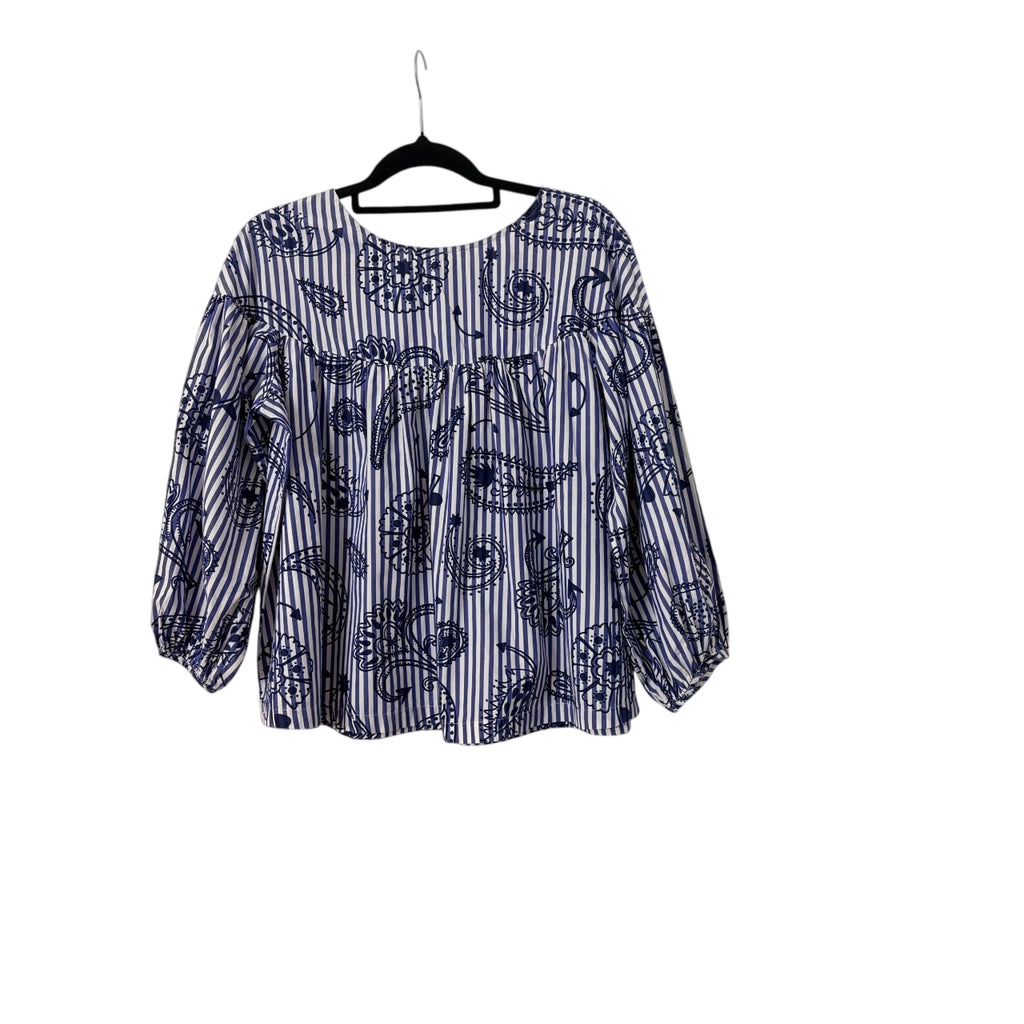 Gorman Blouse Blue and White Striped Paisley Print Women's Size 6 - Image 1
