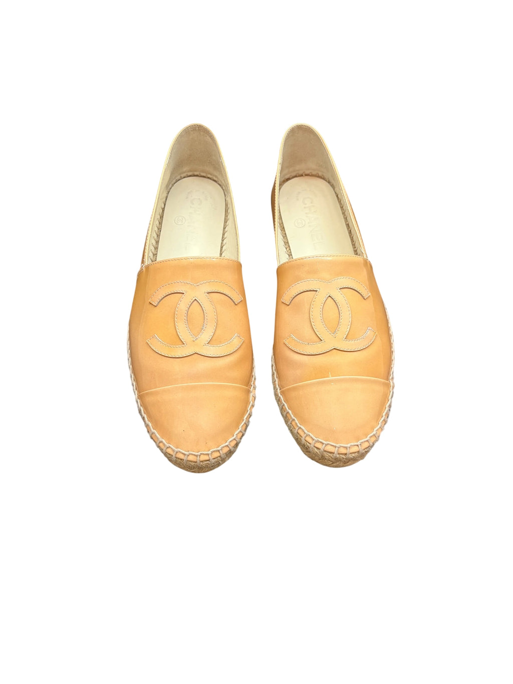 Chanel CC Logo Espadrilles - Beige Patent Leather Luxury Flats szie 39 - Image 1