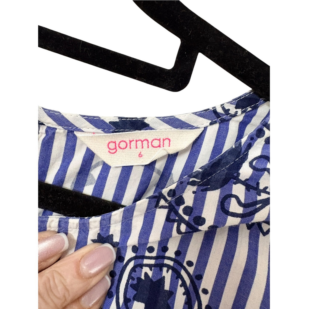 Gorman Blouse Blue and White Striped Paisley Print Women's Size 6 - Image 2