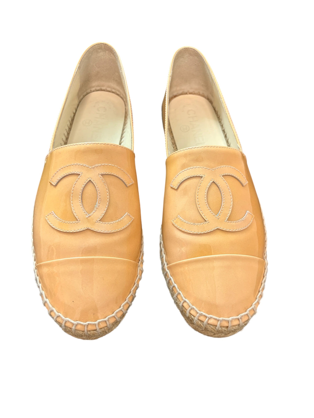 Chanel CC Logo Espadrilles - Beige Patent Leather Luxury Flats szie 39 - Image 3