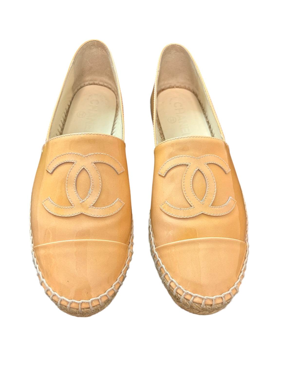 Chanel CC Logo Espadrilles - Beige Patent Leather Luxury Flats szie 39 - Image 3