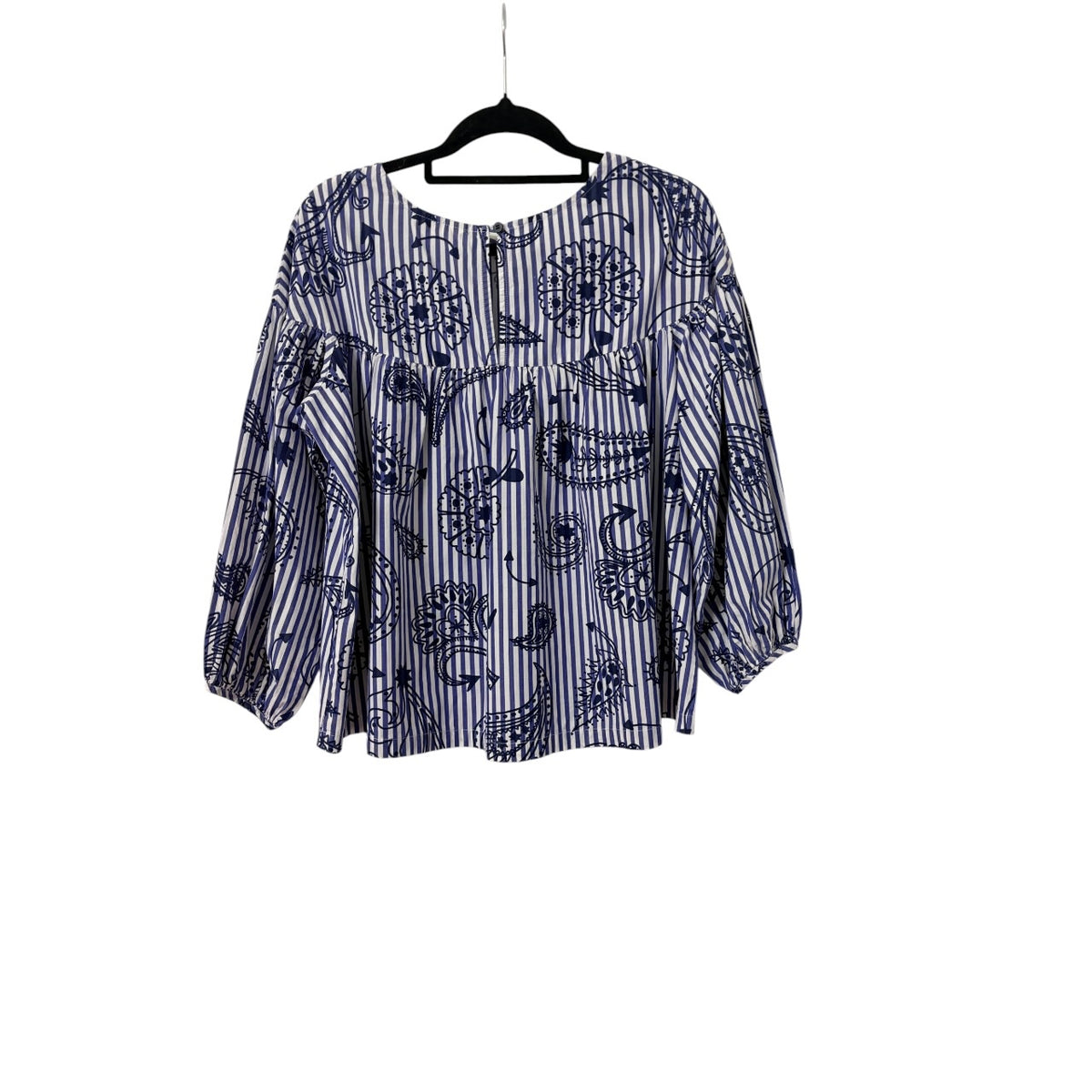 Gorman Blouse Blue and White Striped Paisley Print Women's Size 6 - Image 3