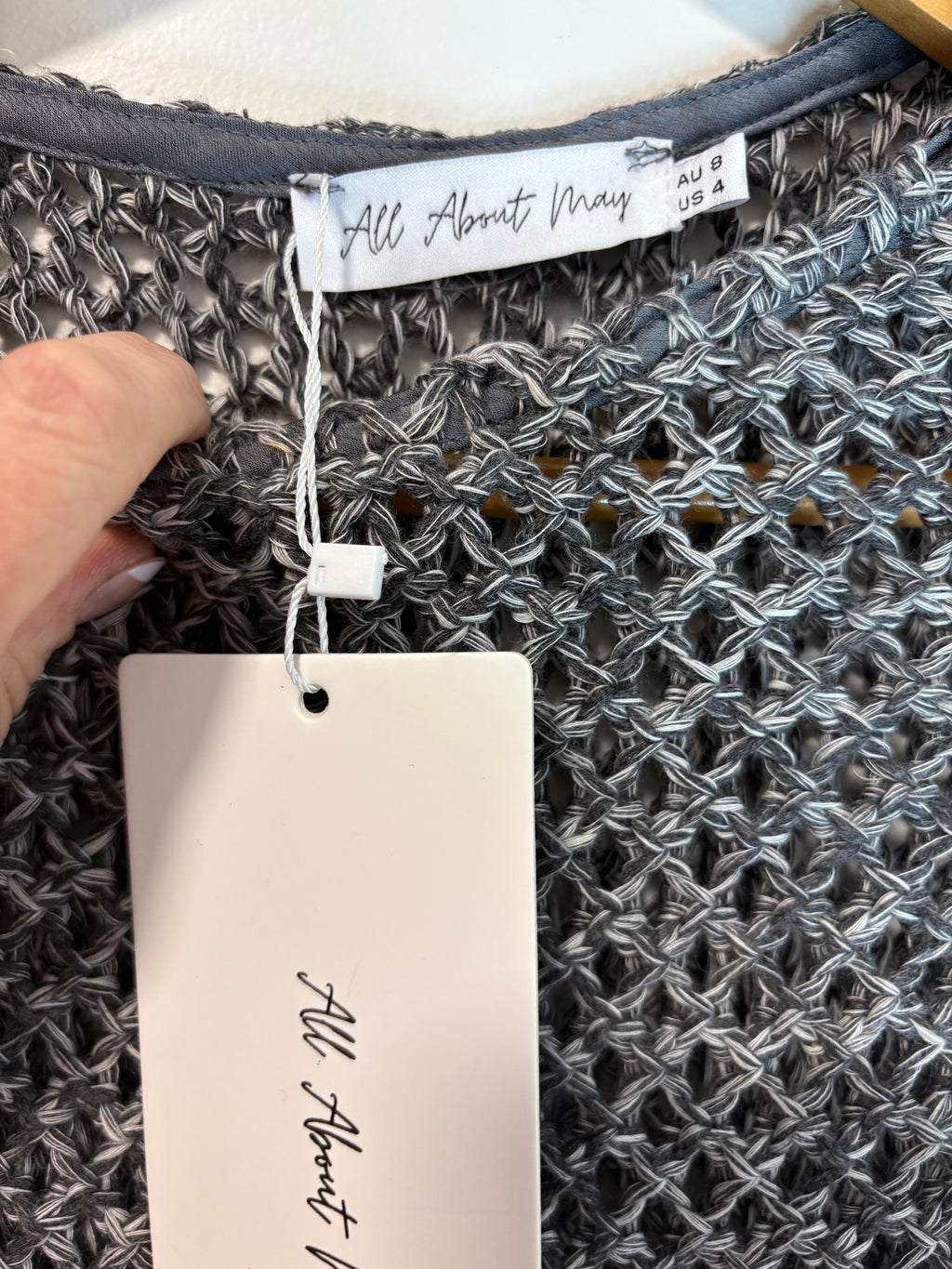 All About May Open Knit Sleeveless Tunic Top/Dress Grey Size 8 - Image 2