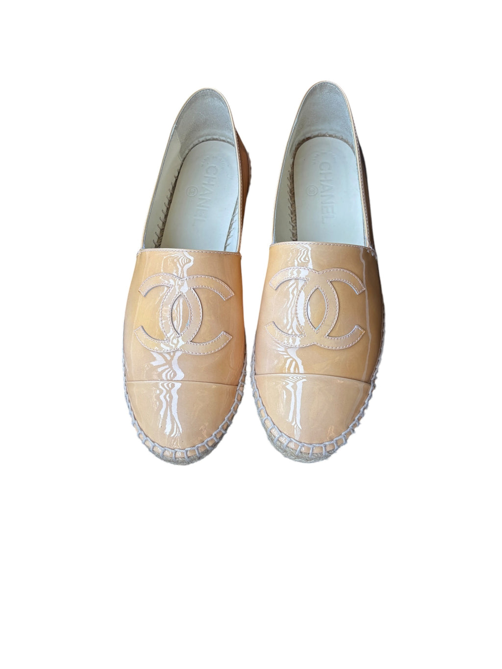 Chanel CC Logo Espadrilles - Beige Patent Leather Luxury Flats szie 39 - Image 4