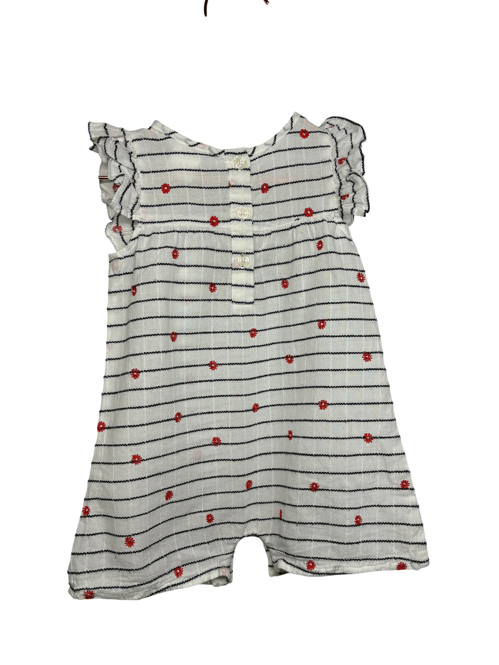 Seed Baby Girl Striped Floral Embroidered Romper White 3-6 Months - Image 1
