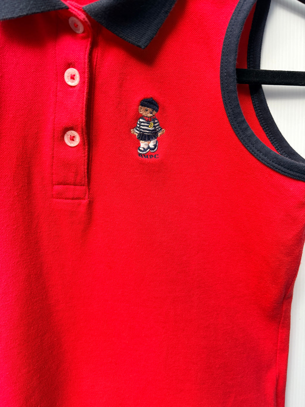 Beverly Hills Polo Club Sleeveless Polo Shirt Red Bear Embroidery Small - Image 5