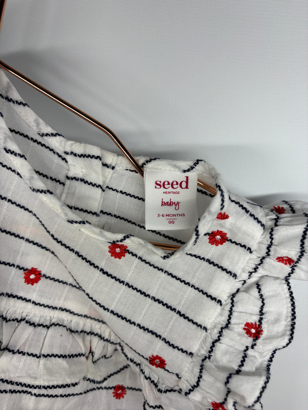 Seed Baby Girl Striped Floral Embroidered Romper White 3-6 Months - Image 2